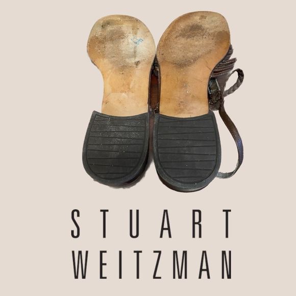 Stuart Weitzman Brown Leather T-Strap Sandals 5.5 - Picture 4 of 4